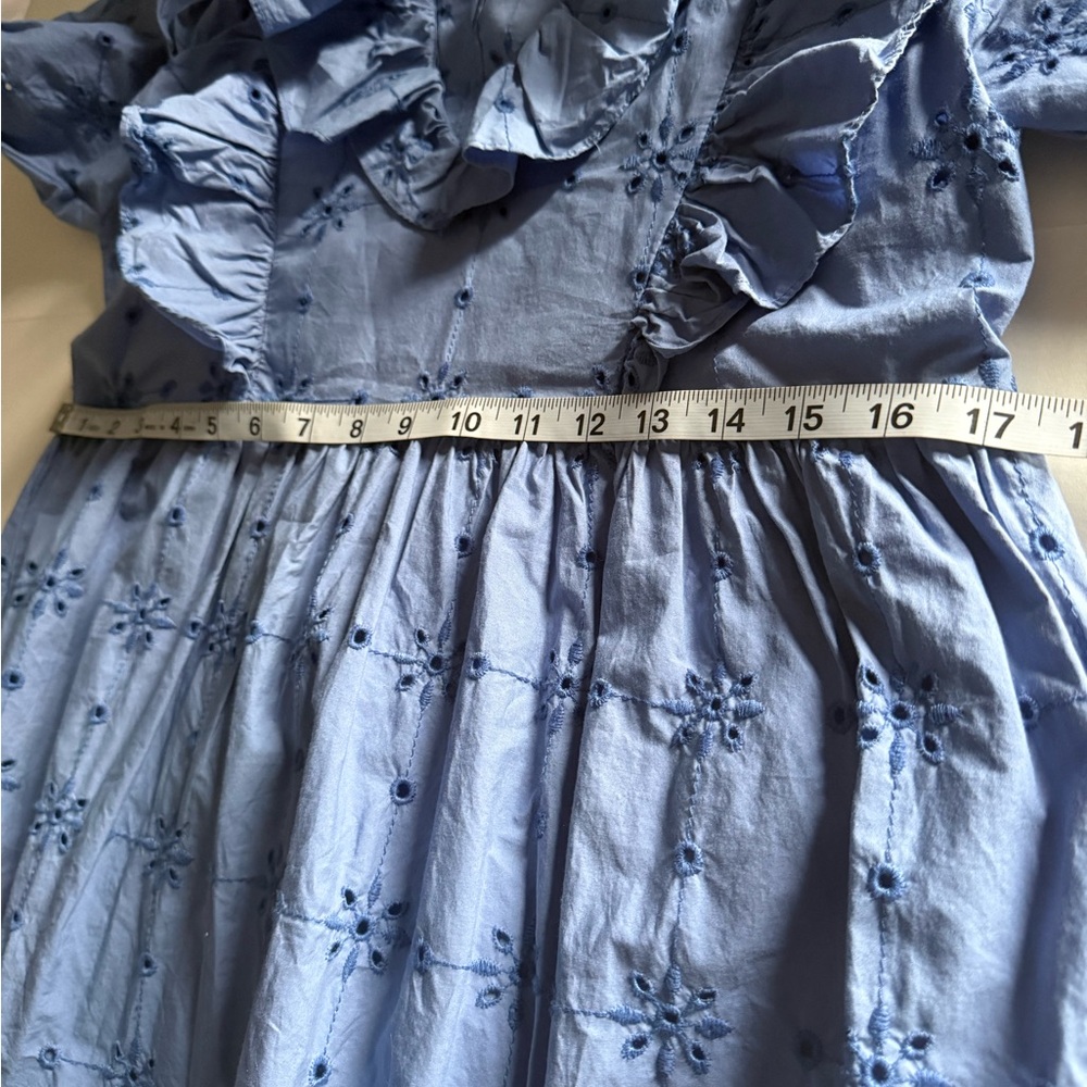 Zara Light Blue Embroidered Ruffle midi Dress M - Picture 9 of 14